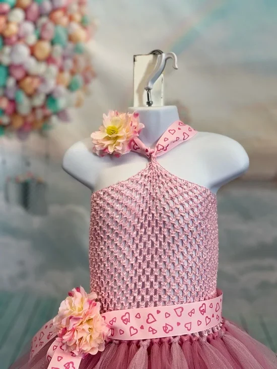 Handmade Pink Tulle Halter Flower Girl Dress - Picture 4 of 6